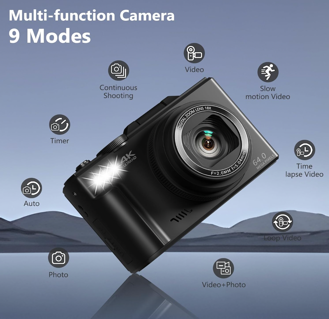 Cámara Digital Amazon 4K - 64MP + Pantalla Abatible 180°