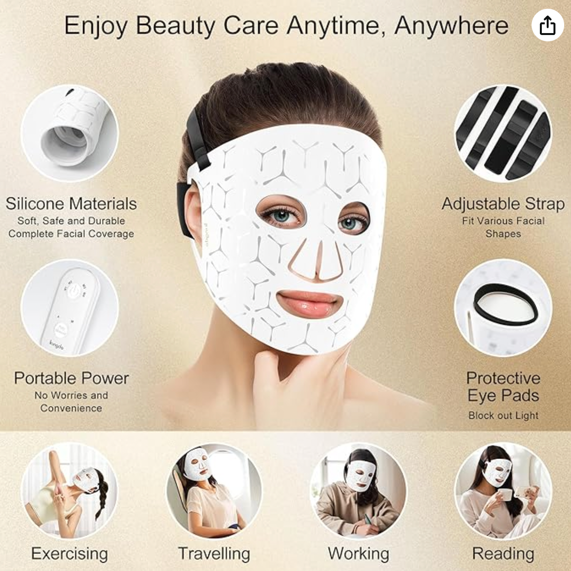Máscara Facial Kingdo LED Luz Infrarroja + Control Remoto