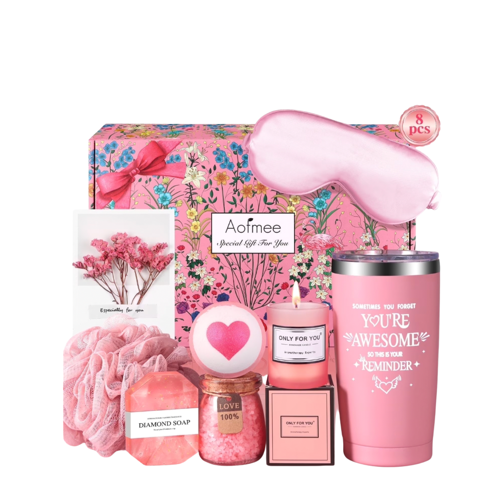 Cesta de Regalo Mujer, Juego de Cuerpo y Baño de Rosas de 8 Piezas