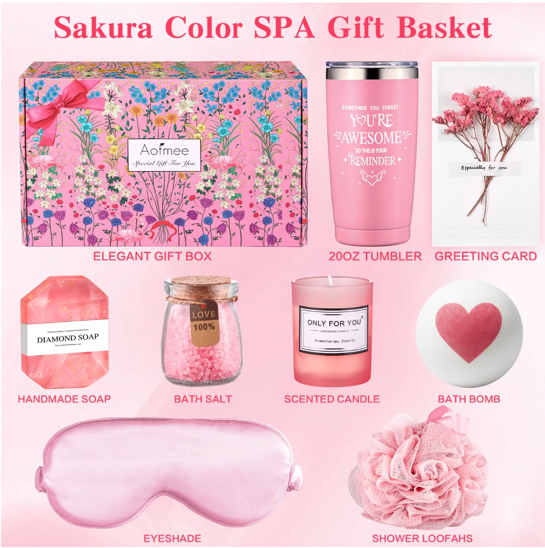 Cesta de Regalo Mujer, Juego de Cuerpo y Baño de Rosas de 8 Piezas