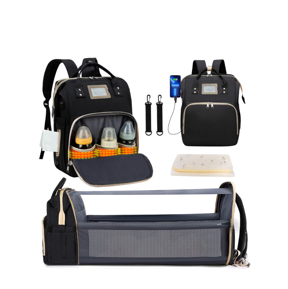 Bolso Cambiador Multifuncional para Bebé con Catre Plegable