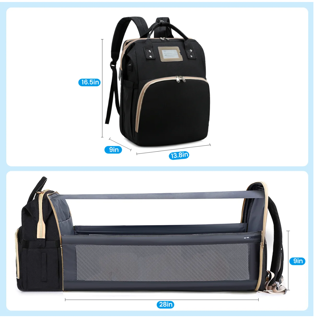 Bolso Cambiador Multifuncional para Bebé con Catre Plegable