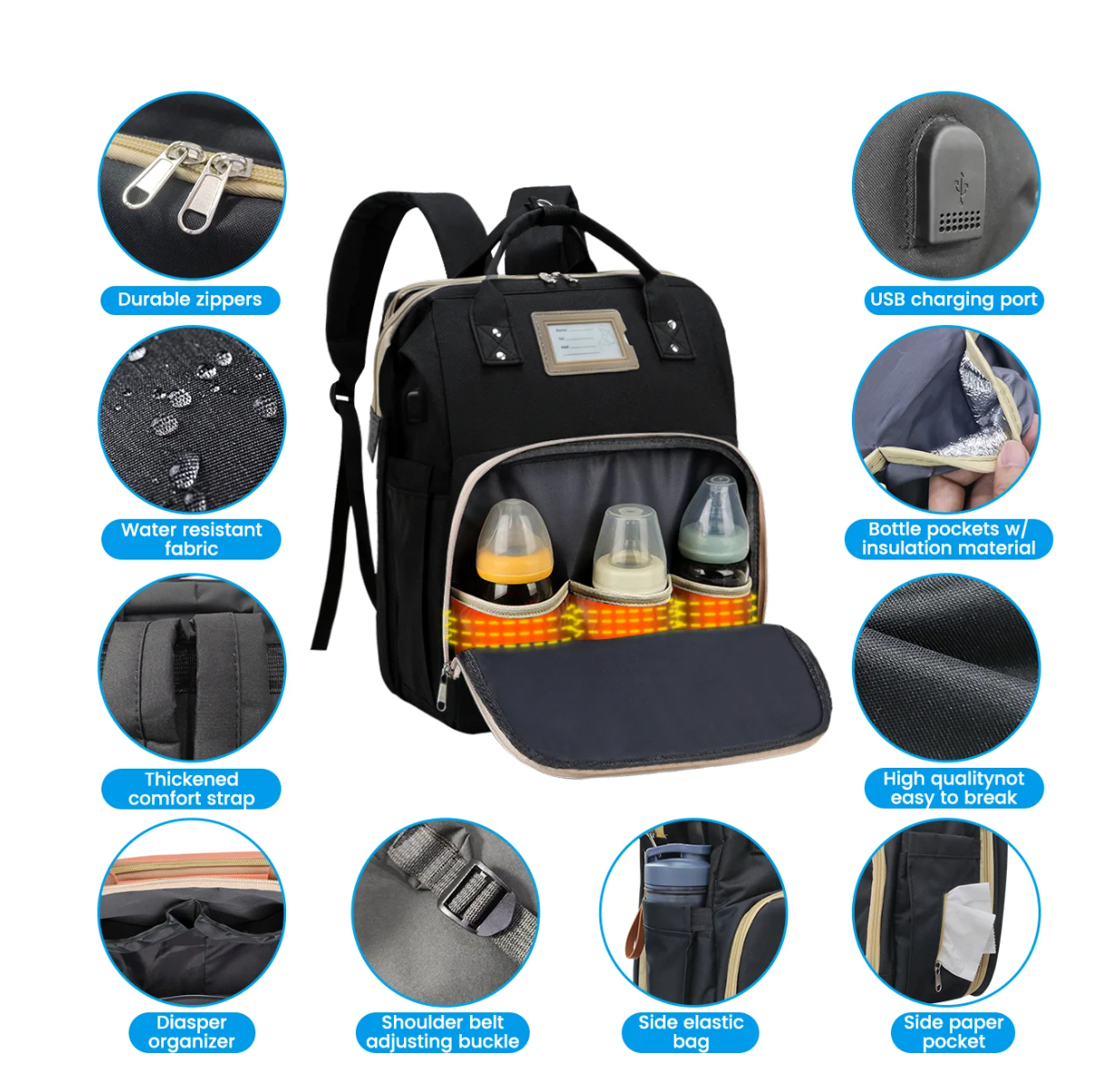 Bolso Cambiador Multifuncional para Bebé con Catre Plegable