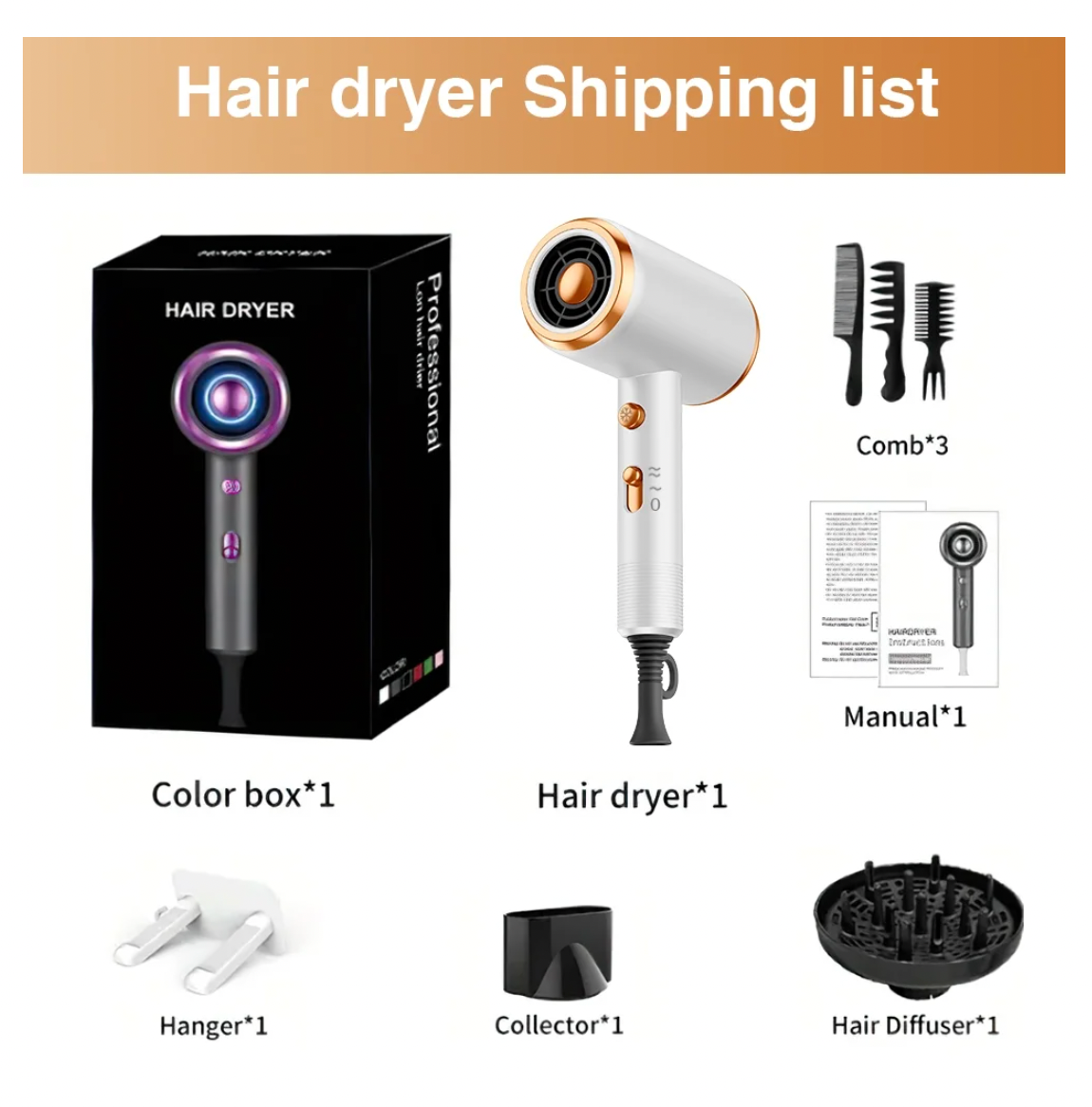 Secador de Pelo Iónico Profesional + Accesorios - Hoey