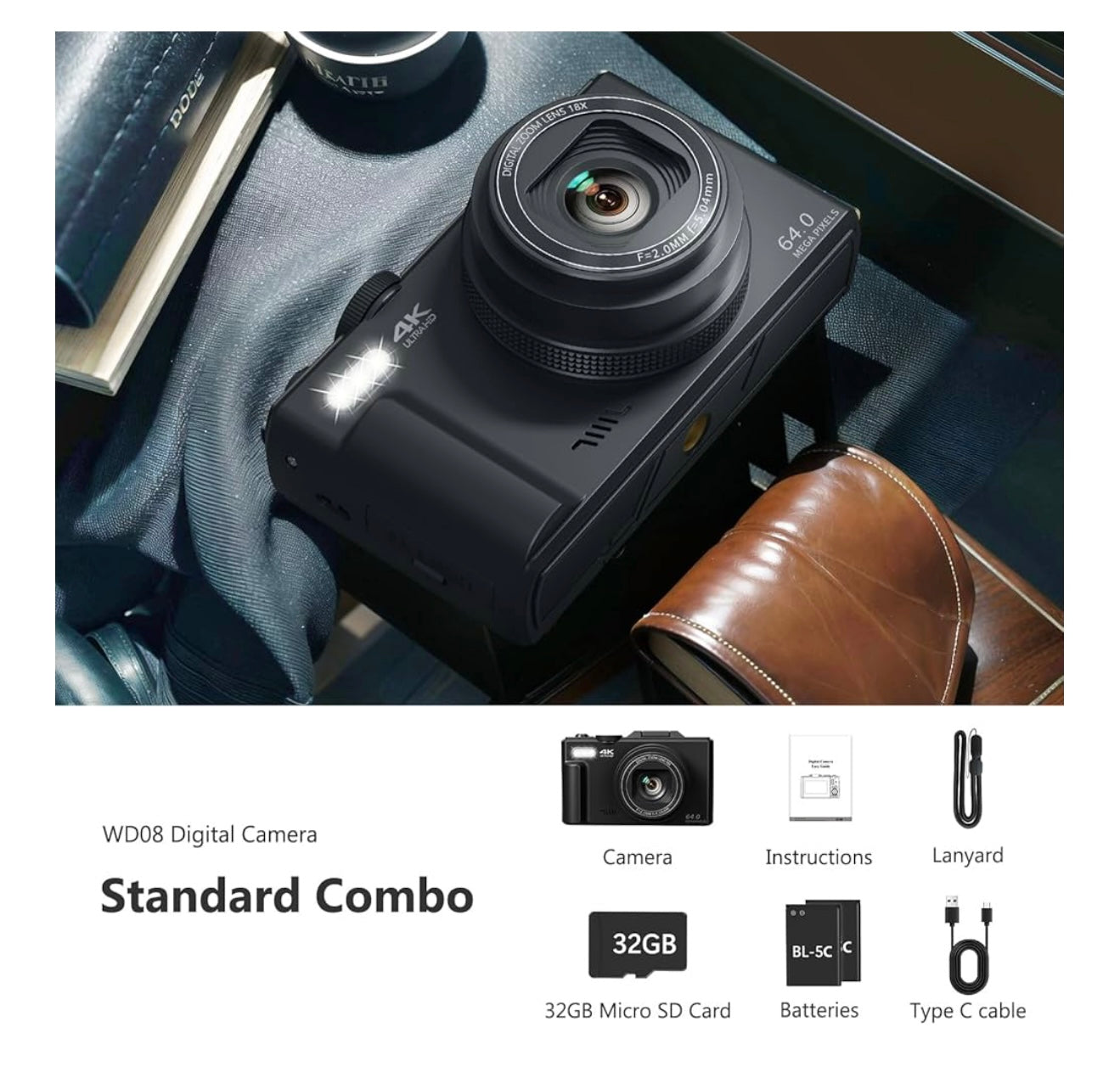 Cámara Digital Amazon 4K - 64MP + Pantalla Abatible 180°