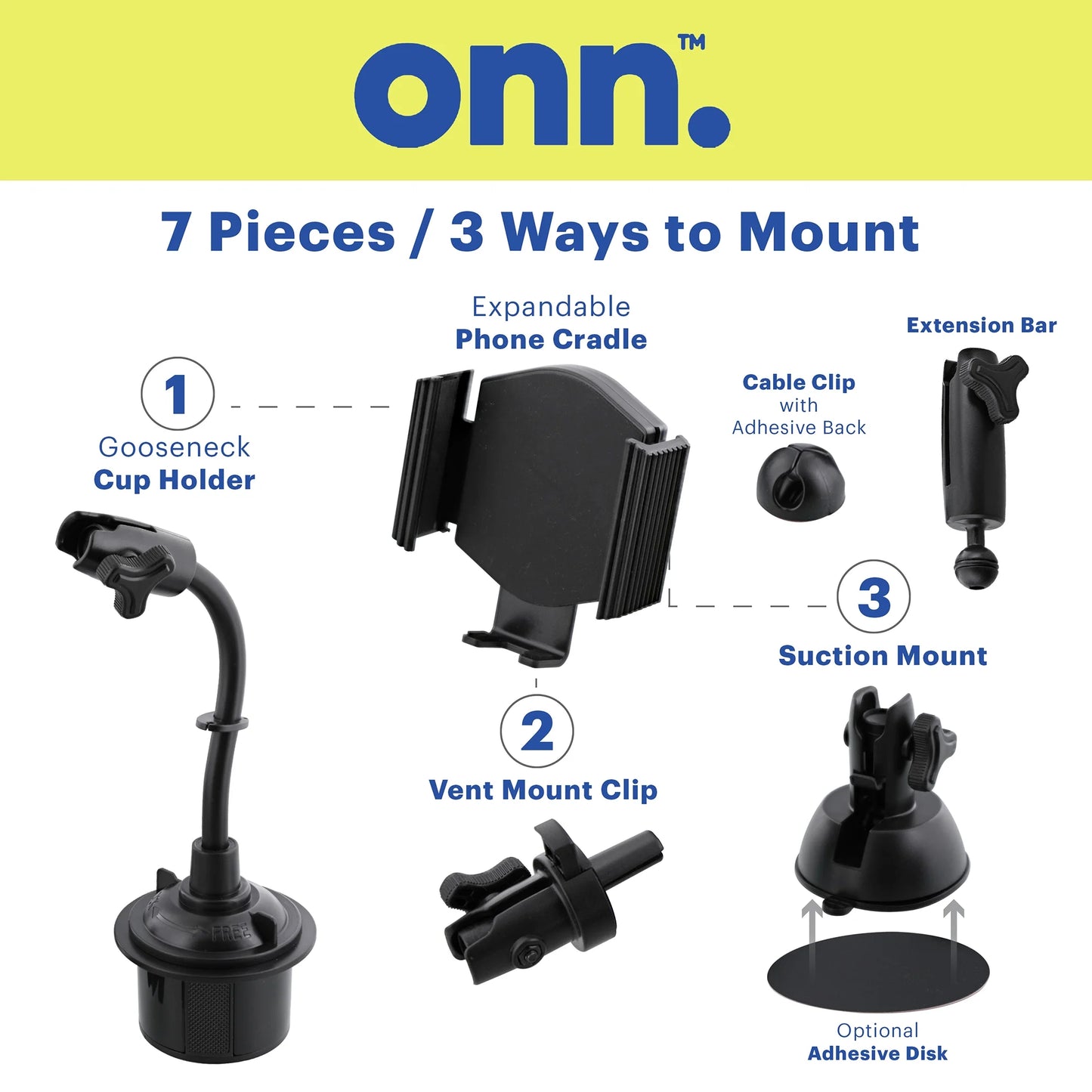 Kit de Montaje Universal para Teléfono de Automóvil 7 en 1- Onn