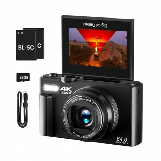 Cámara Digital Amazon 4K - 64MP + Pantalla Abatible 180°