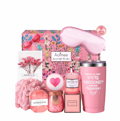 Cesta de Regalo Mujer, Juego de Cuerpo y Baño de Rosas de 8 Piezas