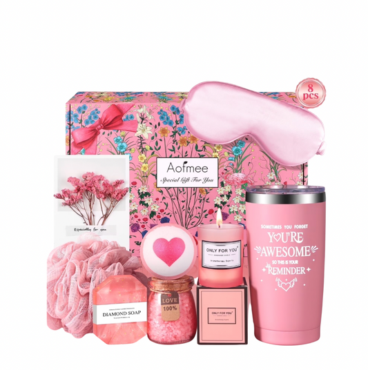 Cesta de Regalo Mujer, Juego de Cuerpo y Baño de Rosas de 8 Piezas